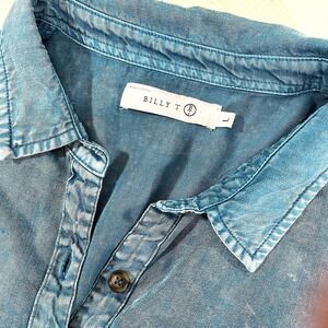 Billy T Dress Size Large Blue Long Sleeve Button Down Flounce Mineral‎ Wash